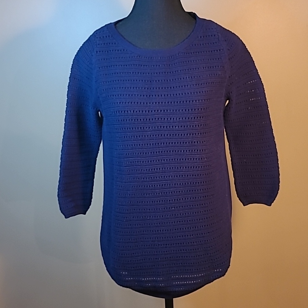 REITMANS Navy Blue Open Knit Peek A Boo Sweater, Size XS